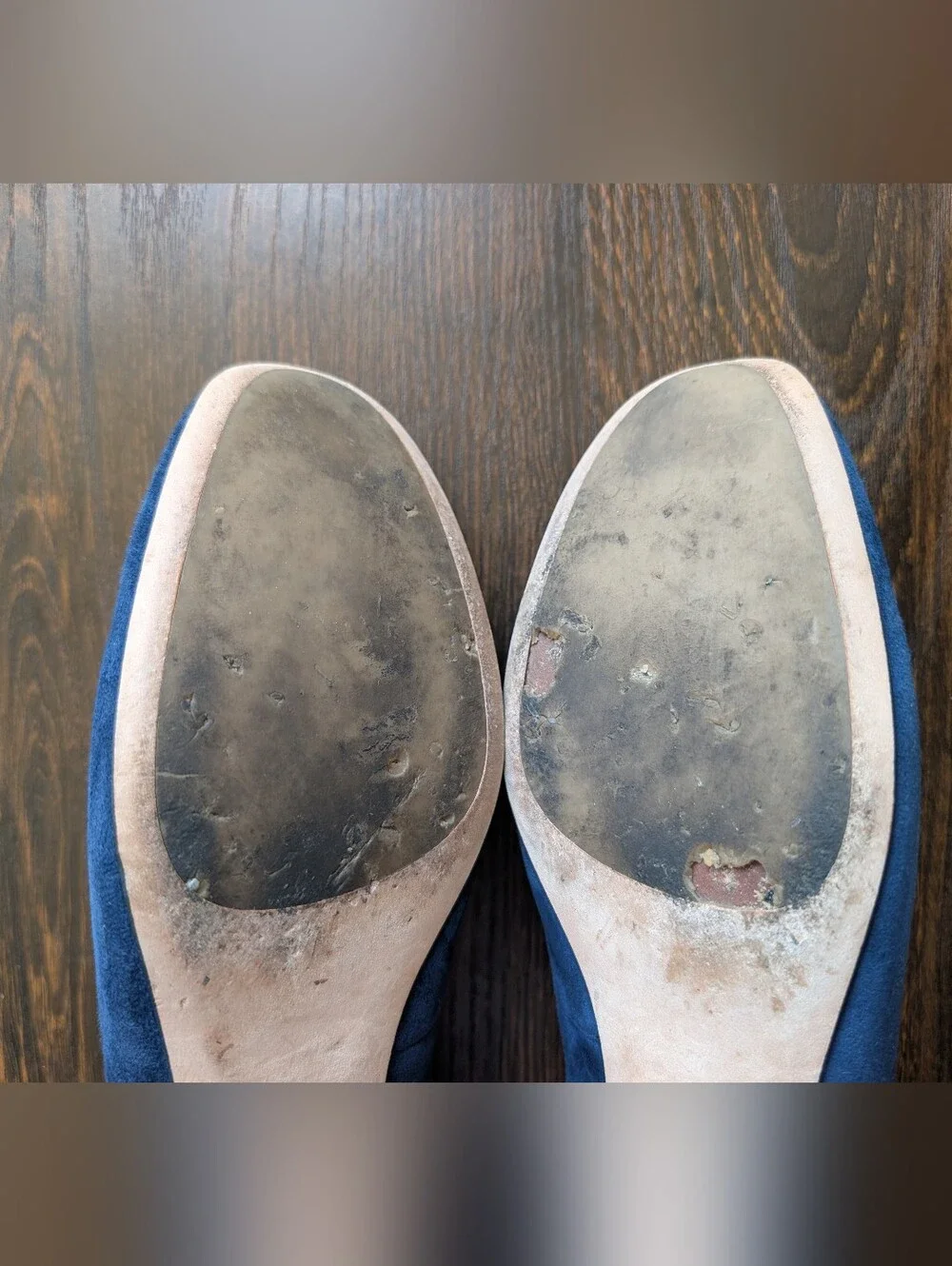 Tory Burch Gigi Blue Suede Gold Logo Slip-on Flats Shoes